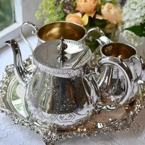 メロンフォルムのティーポット / ケトル【シルバープレート】