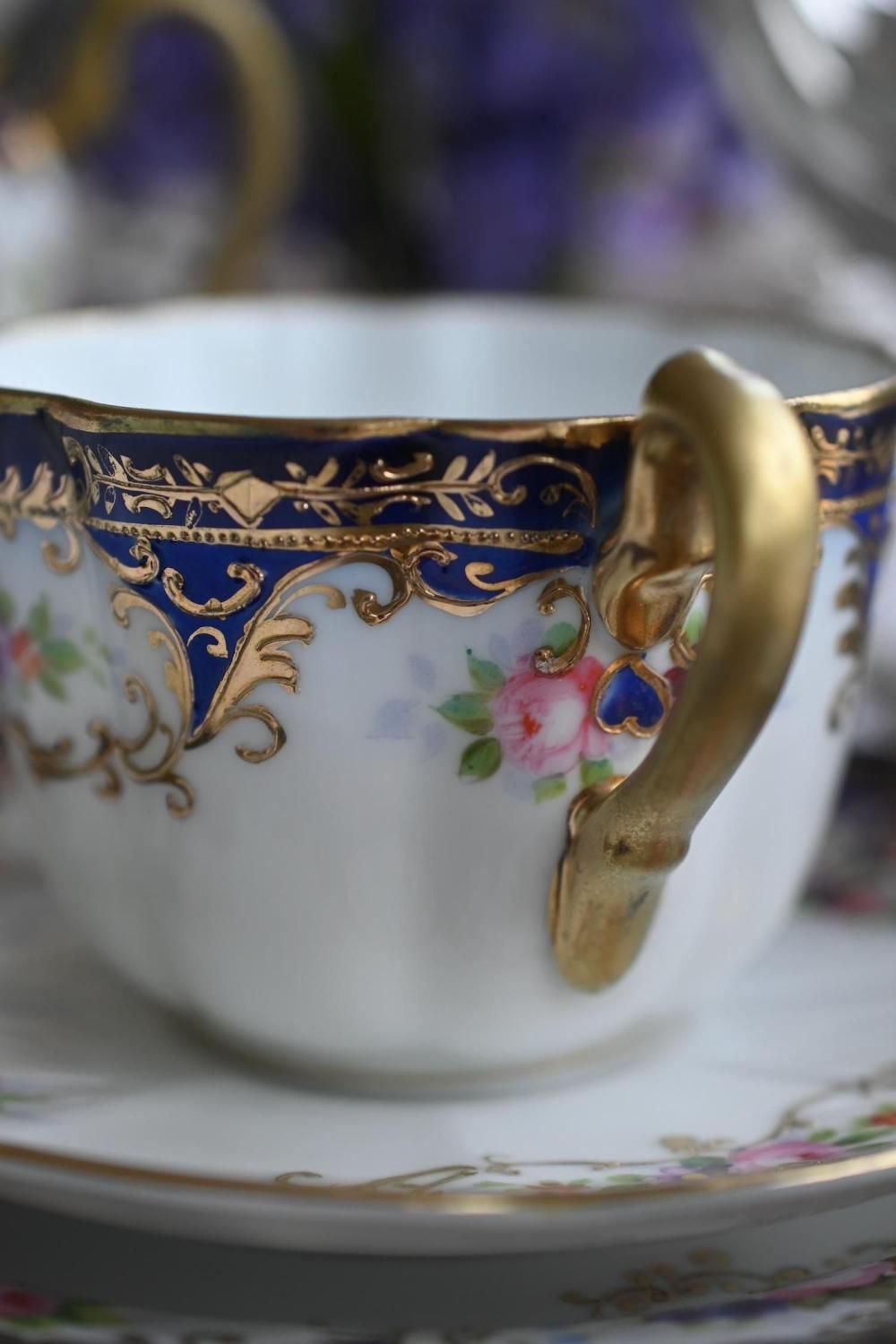 1920年代 オールドノリタケ 金彩ジュエルとコバルト 手描きの