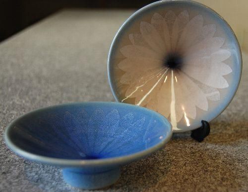 B474s「淡青釉裏銀彩 花入」中田一於作 共布共箱 九谷焼 師-3代徳田八