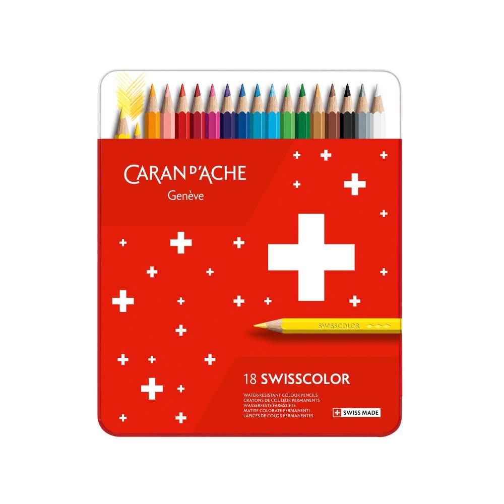 カラン ダッシュ 1284-718 スイスカラー油性色鉛筆 缶入り 18色セット