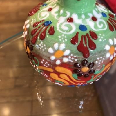 トルコ☆キュタフヤ陶器のざくろ飾り壺 グリーン&レッド - トルコ雑貨