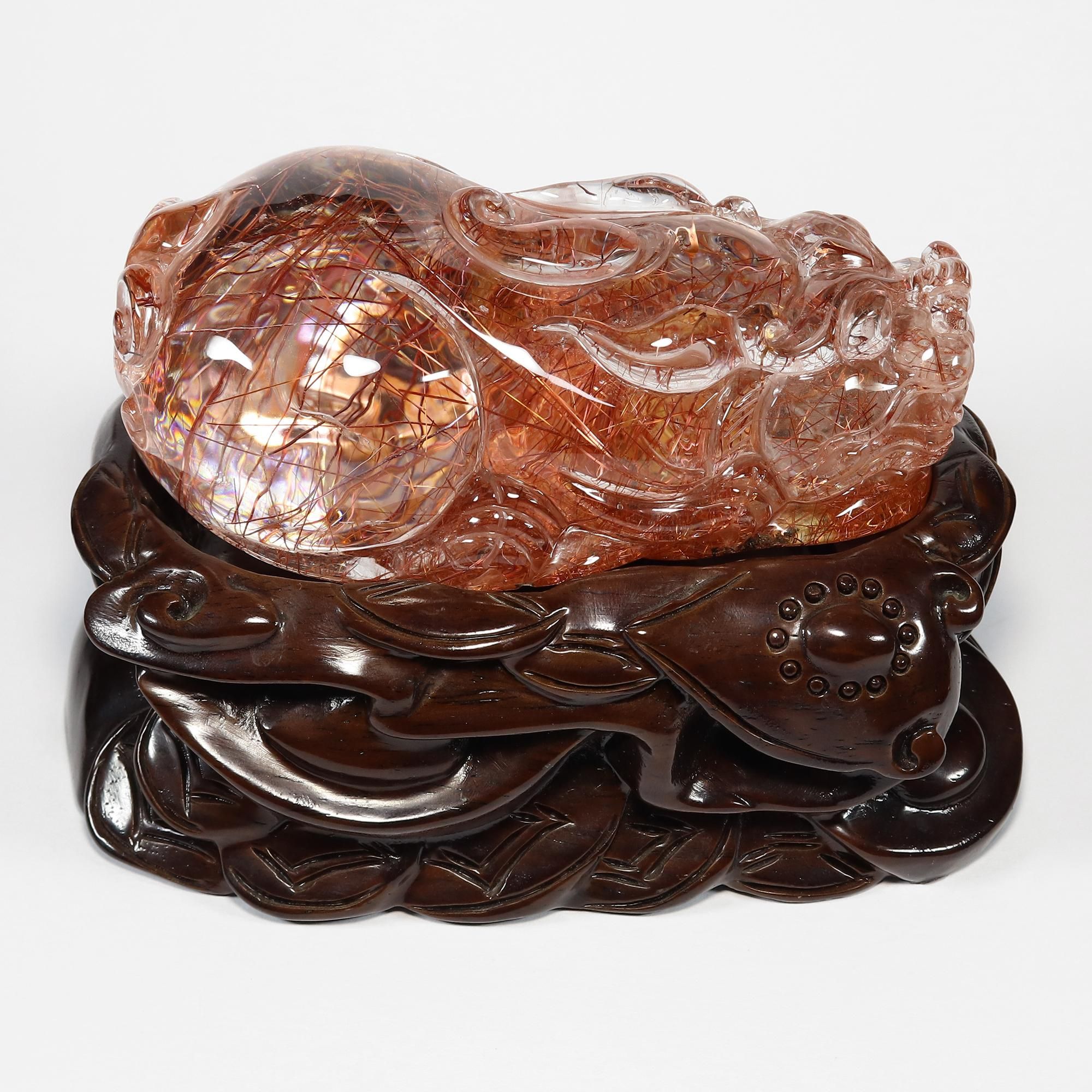 清時代天然水晶 細工彫り可愛らしい貔貅 ヒキュウ 狛犬 置物 装飾品