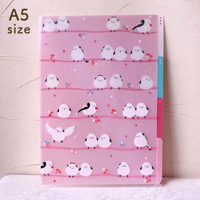 A5】「3ポケットクリアホルダー / シマエナガ柄」木の実枝のシマエナガ