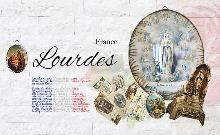 送料無料】フランス ルルドの泉 アンティーク ガラスドーム 壁掛け