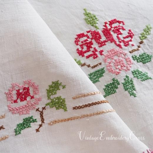ドイツ ヴィンテージ クロス H59cm×W122cm 横長 クロスステッチ 刺繍