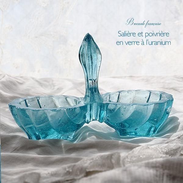 フランス蚤の市買付】ヴィンテージ ブルーウランガラス ソルト