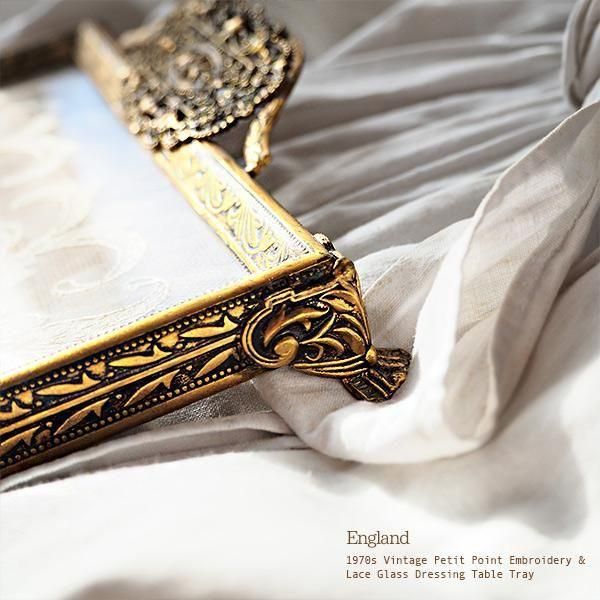 送料無料】イギリスアンティーク プチポワン ドレッシングトレイ バラ