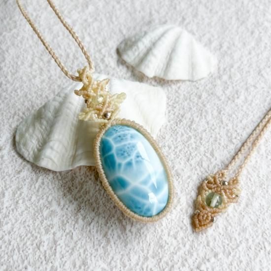 高品質ラリマーマクラメペンダント｜ナチュラル・楕円形 - 旅する