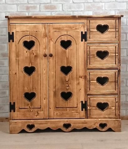 カントリーキャビネット 高さ90 ハートのくりぬき扉＆引き出し4段
