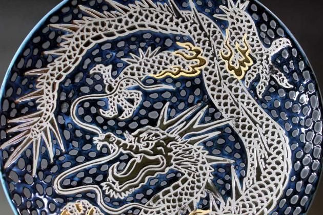 有田焼 秀峰窯 飾り絵 大皿 秀峰】鶴と松の陶器皿【有田焼】 有田焼 秀峰