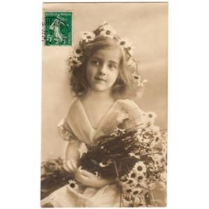 アンティークポストカード ビスクドールと美しい少女 アンティーク