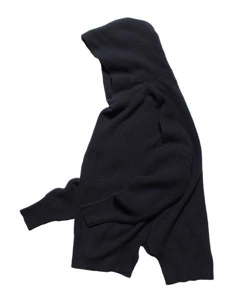 NILDUE SIDE SPLIT LONG KNIT HOODIE / BLK