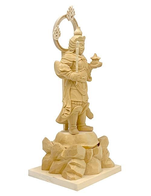 毘沙門天 (北) ヒノキ製 総高25cm 身丈4.5寸