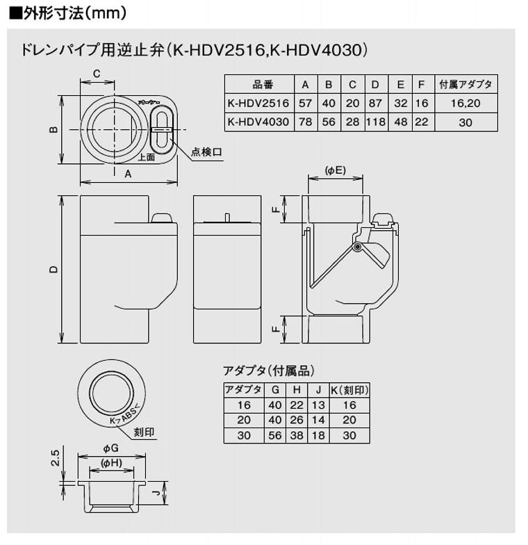 オーケー器材 ドレンパイプ用逆止弁 K-HDV2516 (VP管サイズ16～25用)