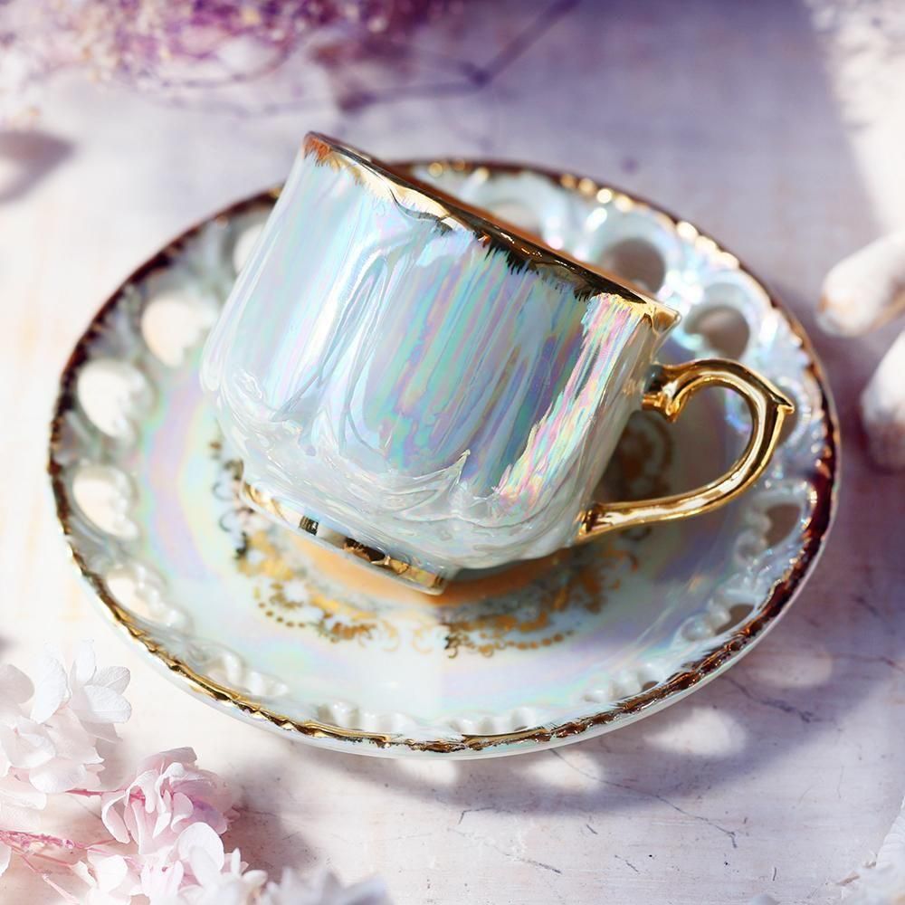 レトロ金彩白虹色カップ&ソーサー - 海福雑貨通販部
