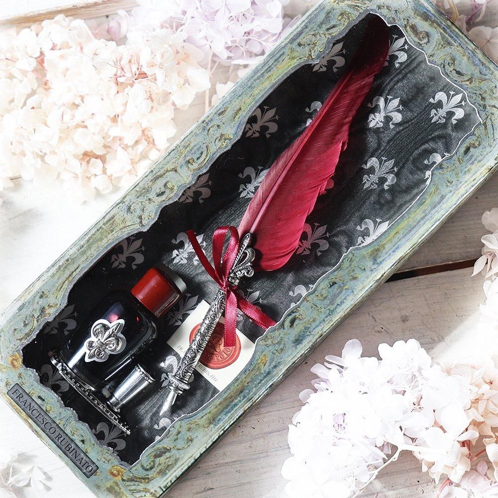 百合の羽根ペン・インクセット（ワインレッド） - 海福雑貨通販部