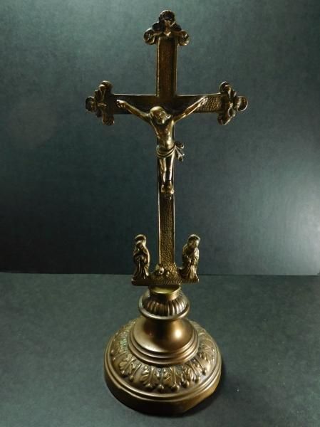アンティーク キリスト磔刑 十字架 クロス 卓上 置物 - キリスト教聖品