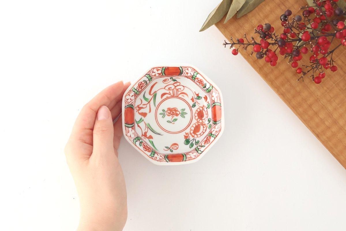 有田焼 秀峰 八角形の花柄人力車皿 有田焼 秀峰 八角形の花柄人力車皿