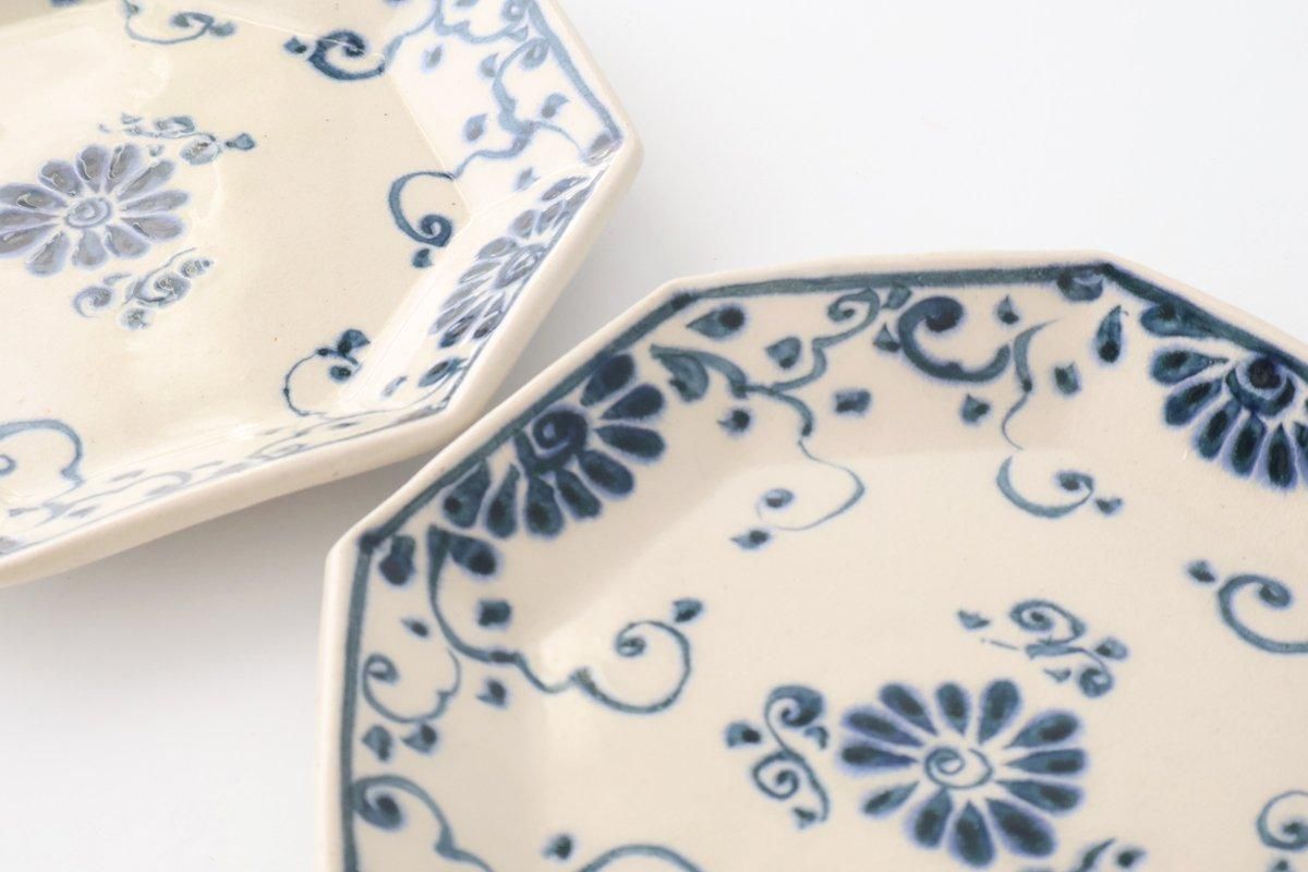 八角皿｜花紋｜陶器｜藍安南｜美濃焼｜和食器通販｜うちる｜和食器の皿
