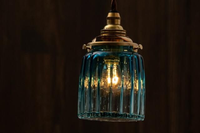 ️⃣プロフ必読！アンティーク 花リム ペンダントライト 透明・緑の縁