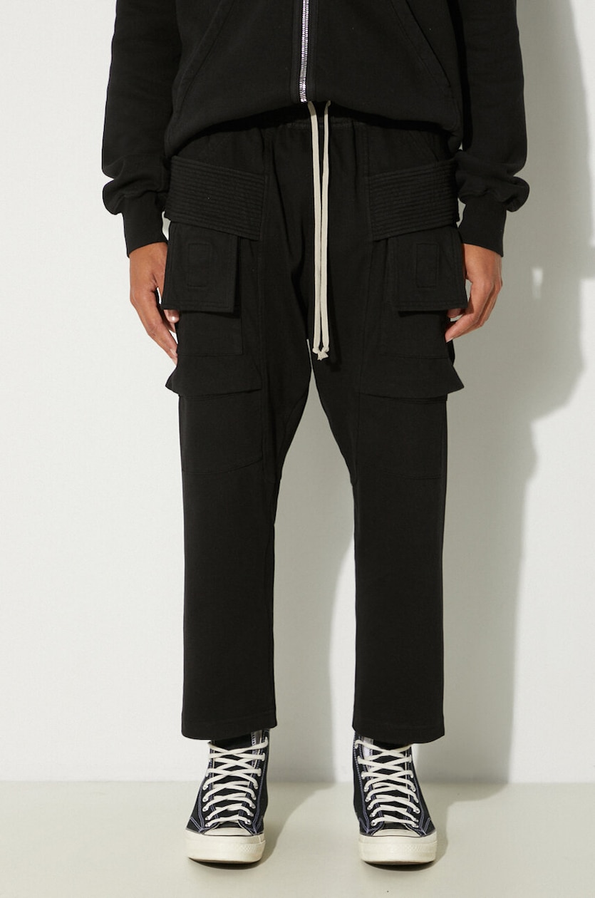 Rick Owens cotton joggers Creatch Cargo Cropped Drawstring black