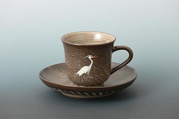白鷺サギ絵皿(現川焼) 4客 9寸絵皿「白鷺文」 - 現川焼の伝統を守る