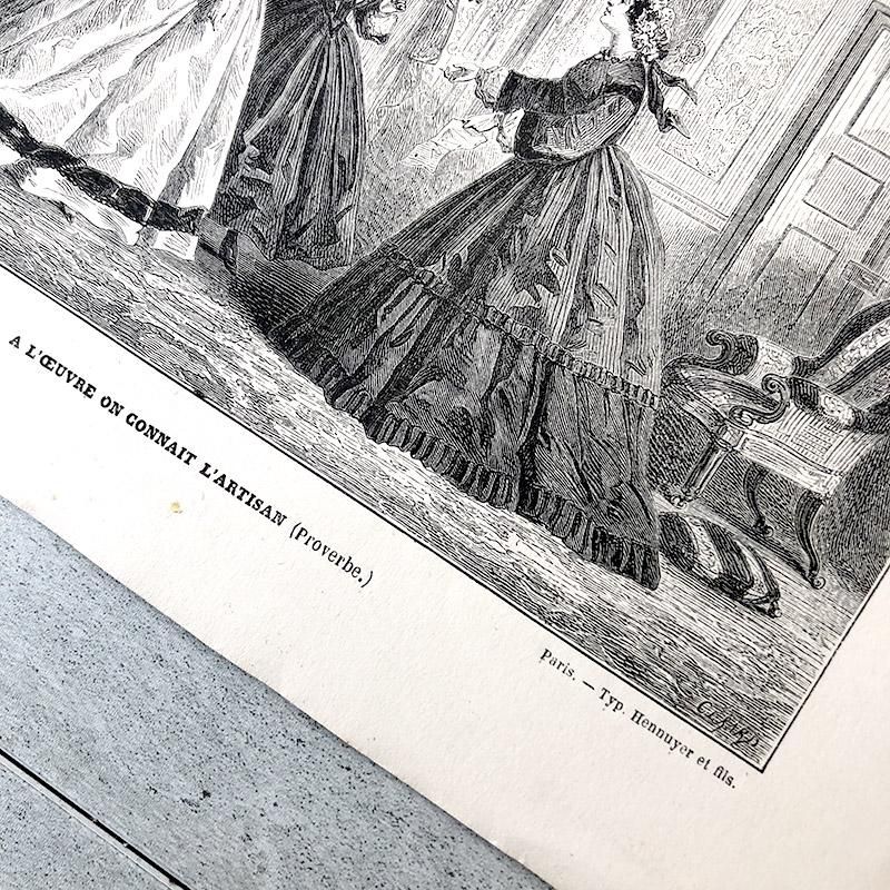 フランスアンティーク版画 フランス 銅版画 エッチング 洋品店の風景