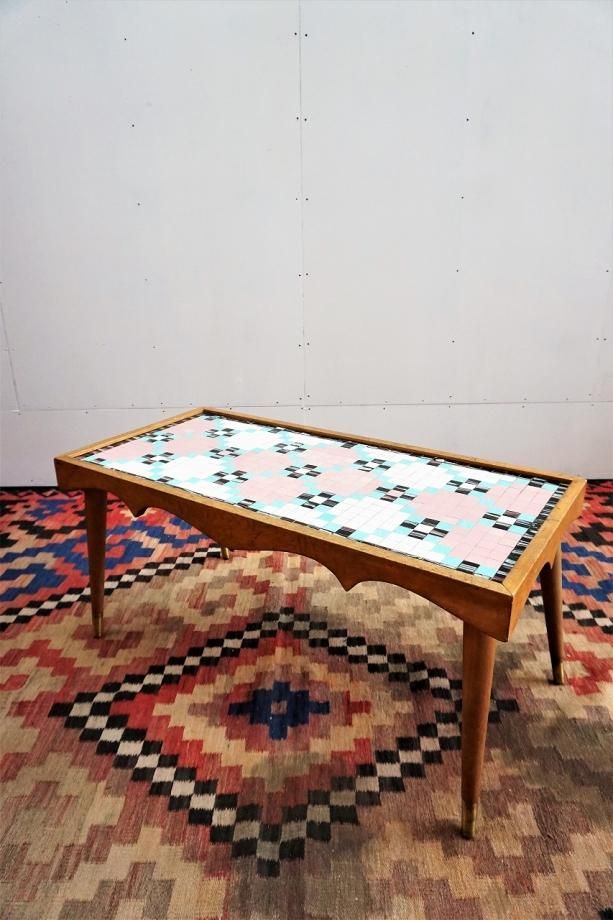 70B ヴィンテージ花模様タイル付きローテーブル 70B ヴィンテージ花