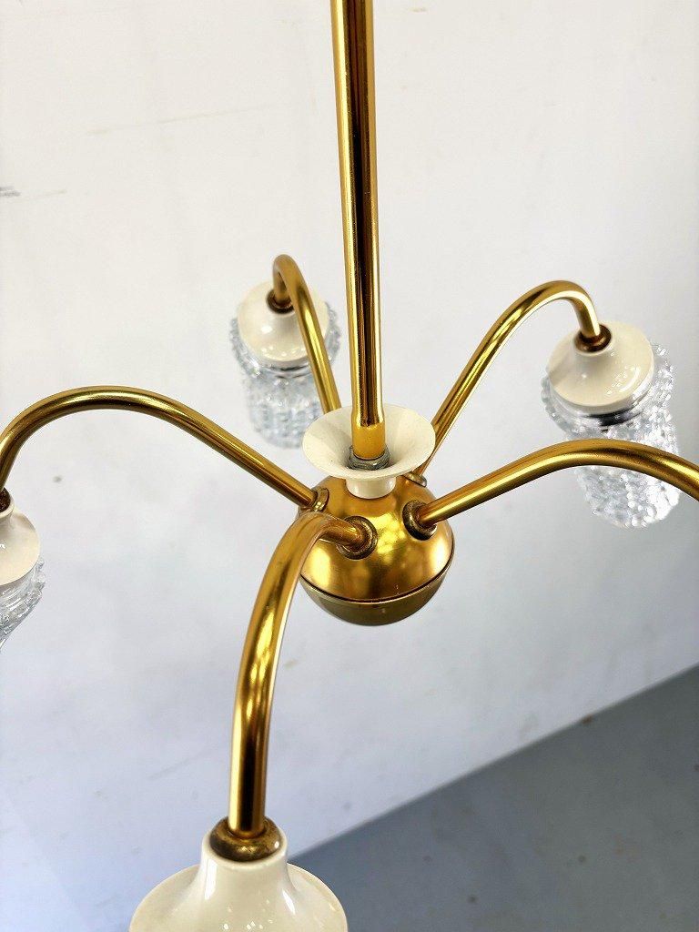 1960-70's ヴィンテージ 5灯 ゴールドフレーム モダンシャンデリア