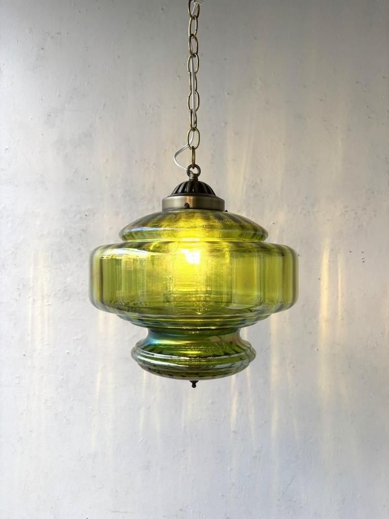 1960-70's ヴィンテージ グリーンガラス ペンダントランプ
