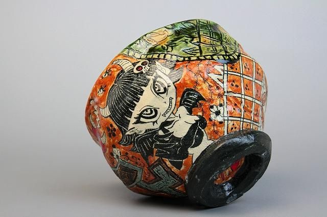 深見文紀 「 藍鉄漫画織部茶盌 」 茶道具 茶碗 - レトロ ＆アート空間