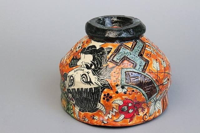 深見文紀 「 藍鉄漫画織部茶盌 」 茶道具 茶碗 - レトロ ＆アート空間