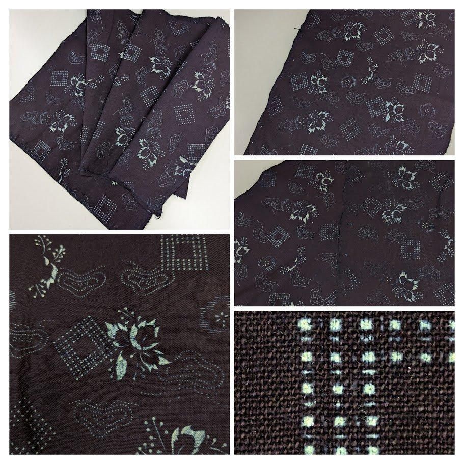 古布半襦袢両面染め型染藍染蝶々桜