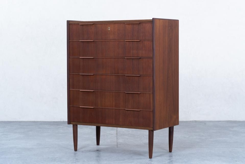 工場 前面レザークラフト張り 6段キャビネット、チェスト