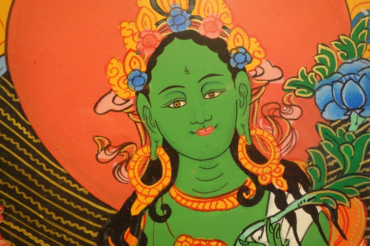 ◇チベット密教法具 法螺貝（シャンカ）グリーンターラー（緑多羅菩薩