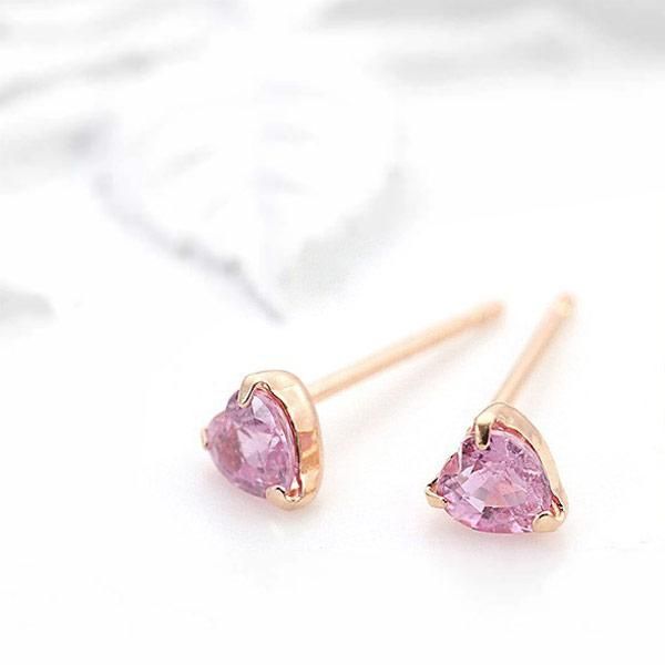 9月誕生石のプレゼント K18PG ピンクサファイア ハートピアス 18金