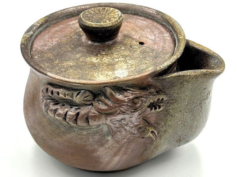 ☆ 激レア 備前焼 宝瓶 登り窯 龍 手びねり 急須 桐箱付き