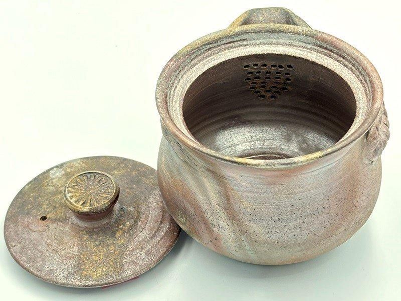 57.備前焼 宝瓶 登り窯 白梅 はくばい 梅 六角 手びねり 急須 57備前焼