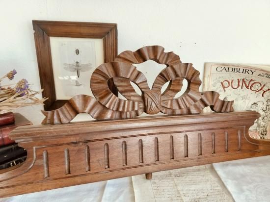 フランス アンティーク ドア 壁 装飾 彫刻 木製 リボン プレート