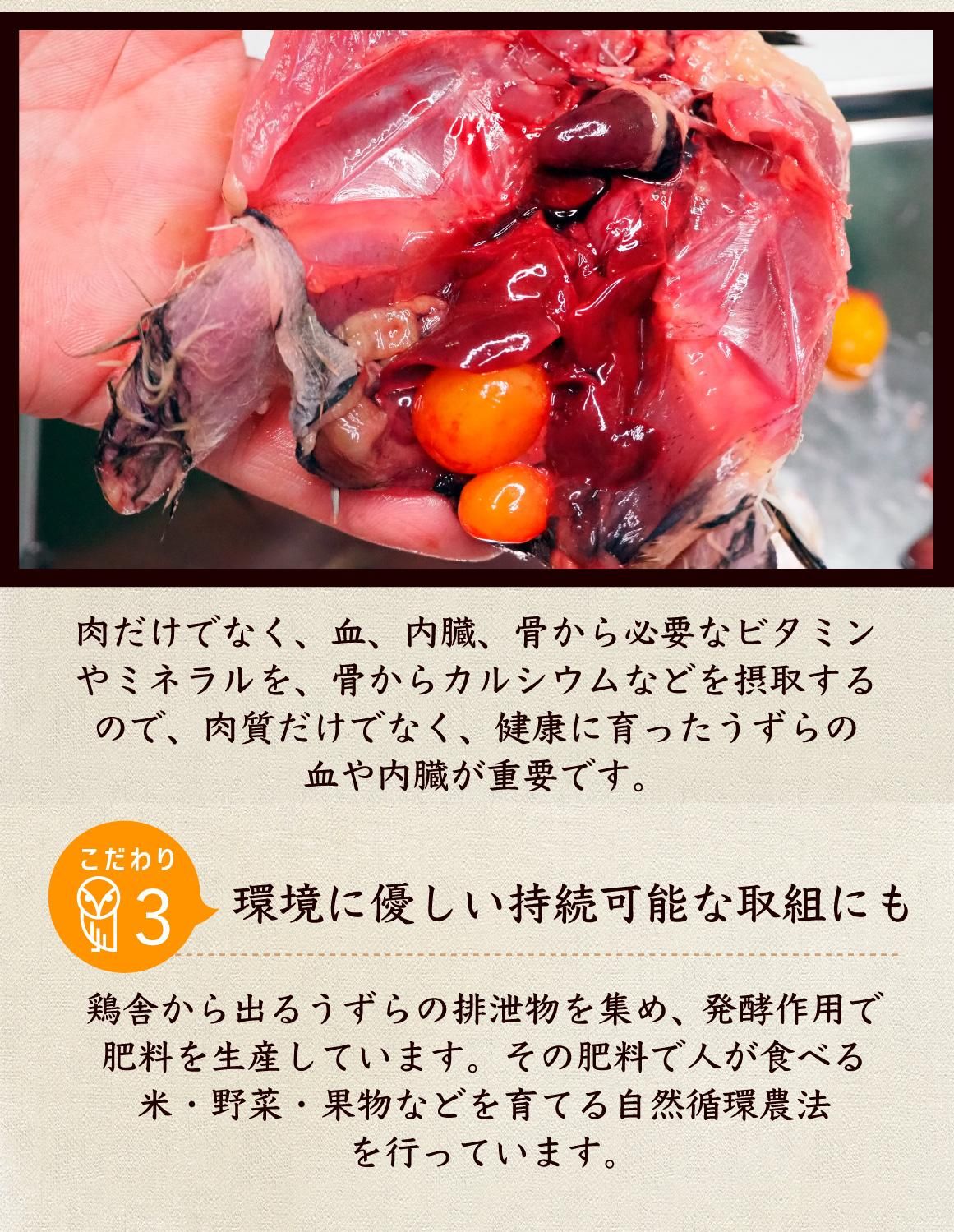 ウズラ25羽餌用 頭付き内臓未処理 オーガニック育ち【冷凍配送】