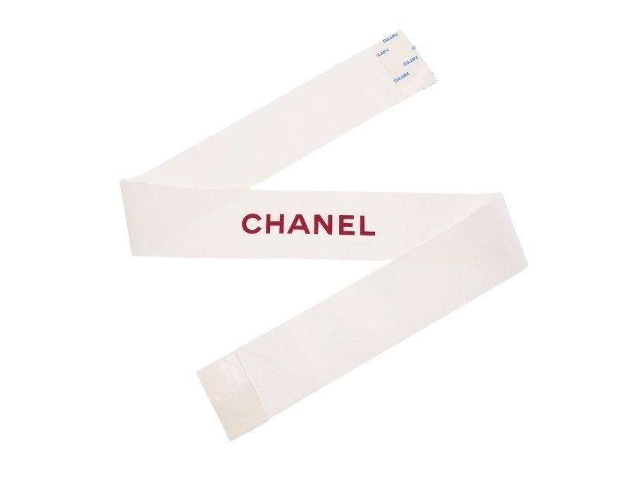 シャネル ラッピング グログランリボン ホワイト レッドロゴ 長82cm×幅