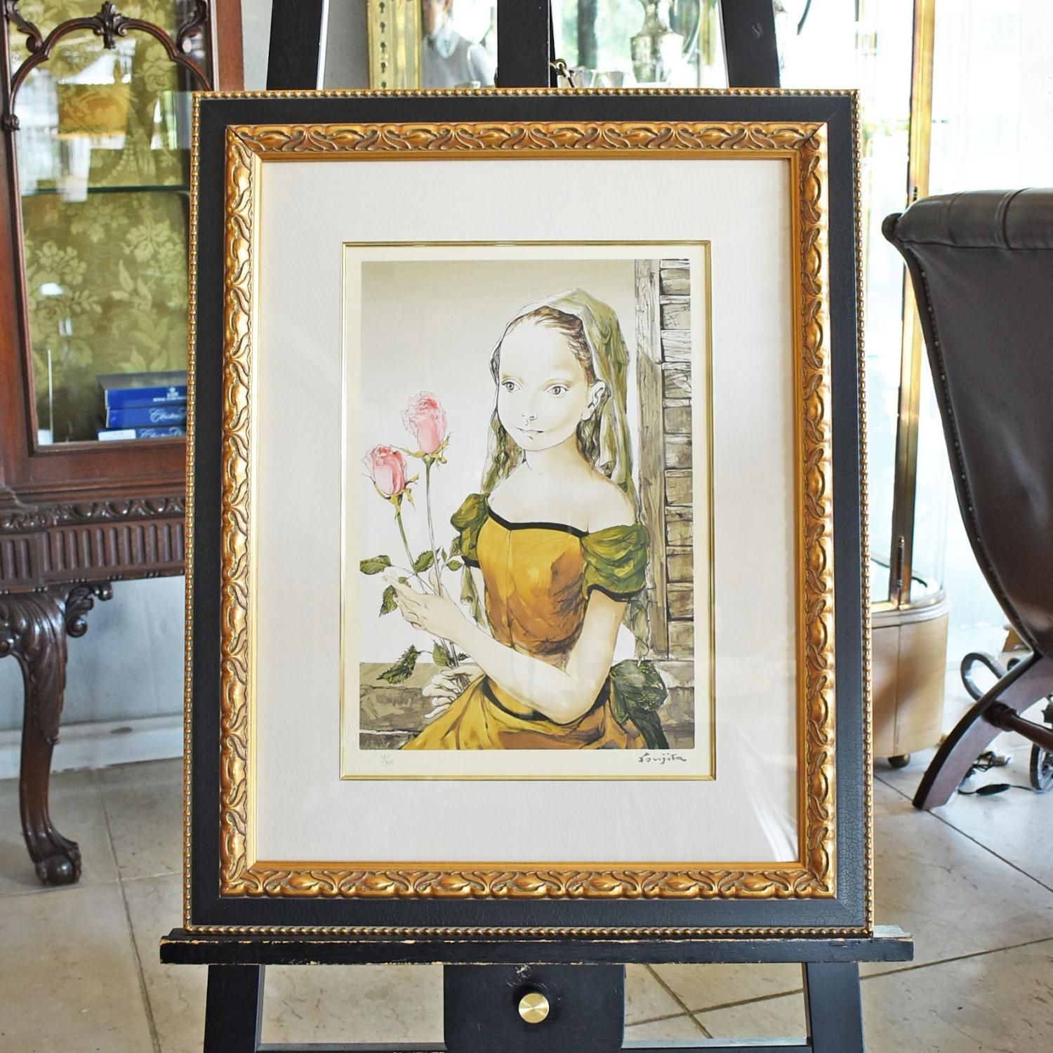 版画 元村平 2点 花束を持つ少女、imprimerie芸術品 美術品 版画