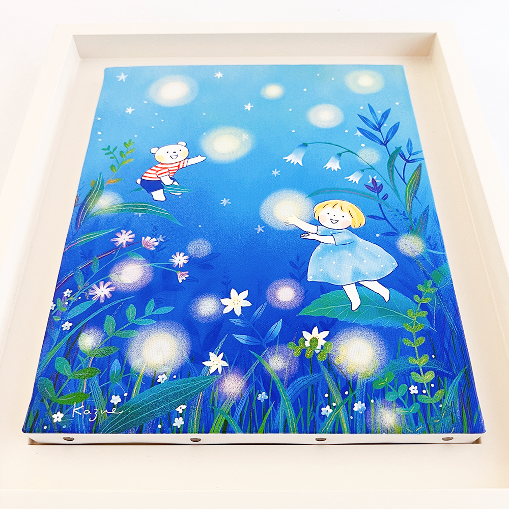 アクリル画 原画 「春爛漫03」額縁付 F4サイズ キャンバス 春爛漫03