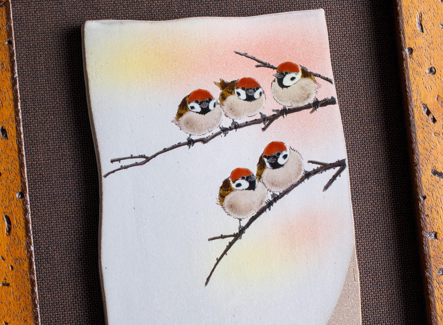 九谷焼 陶額 雀図四季セット / 中村陶志人 中村陶志人作 陶額 五雀