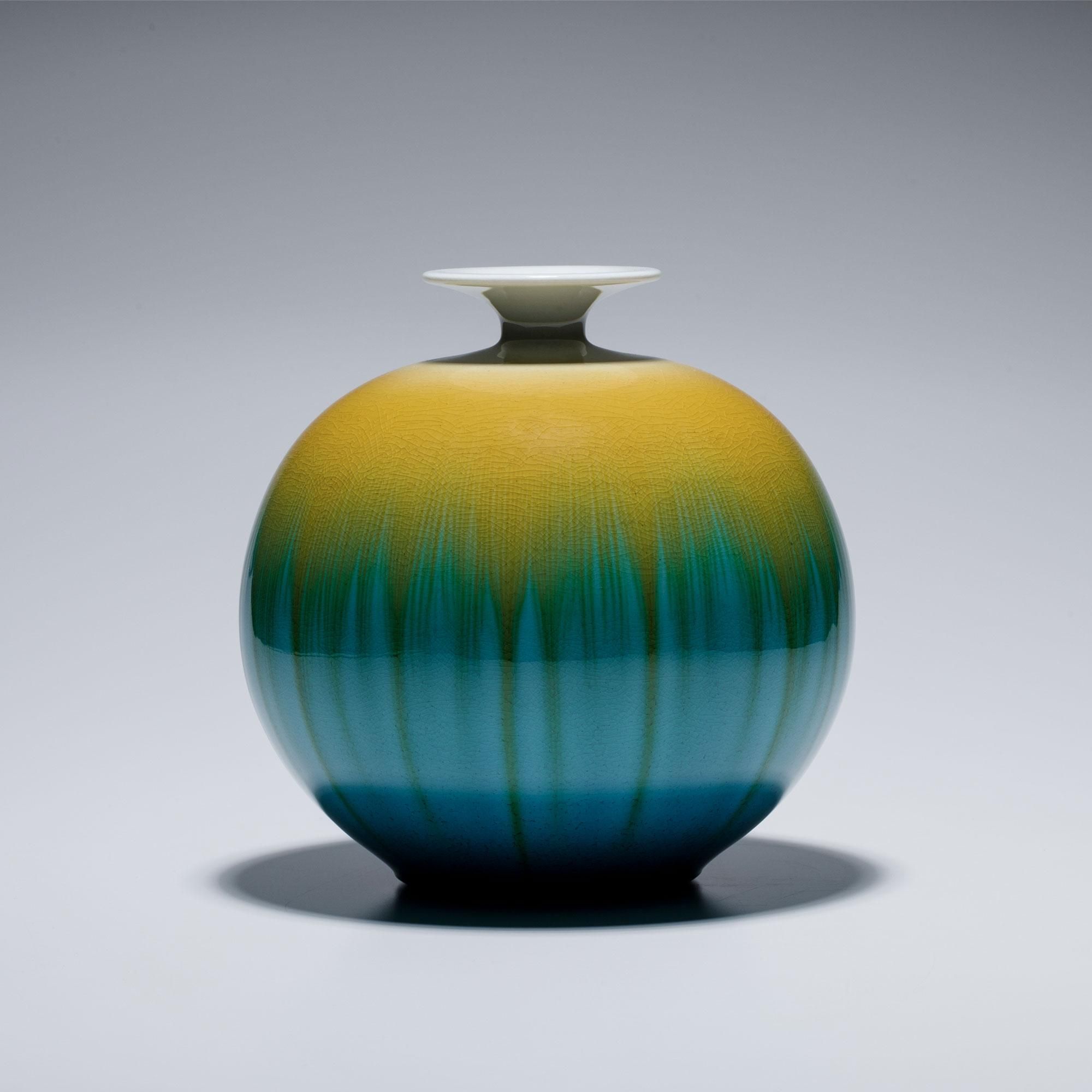 人間国宝 3代目 徳田八十吉 壺 人間国宝 三代徳田八十吉『耀彩線文壺