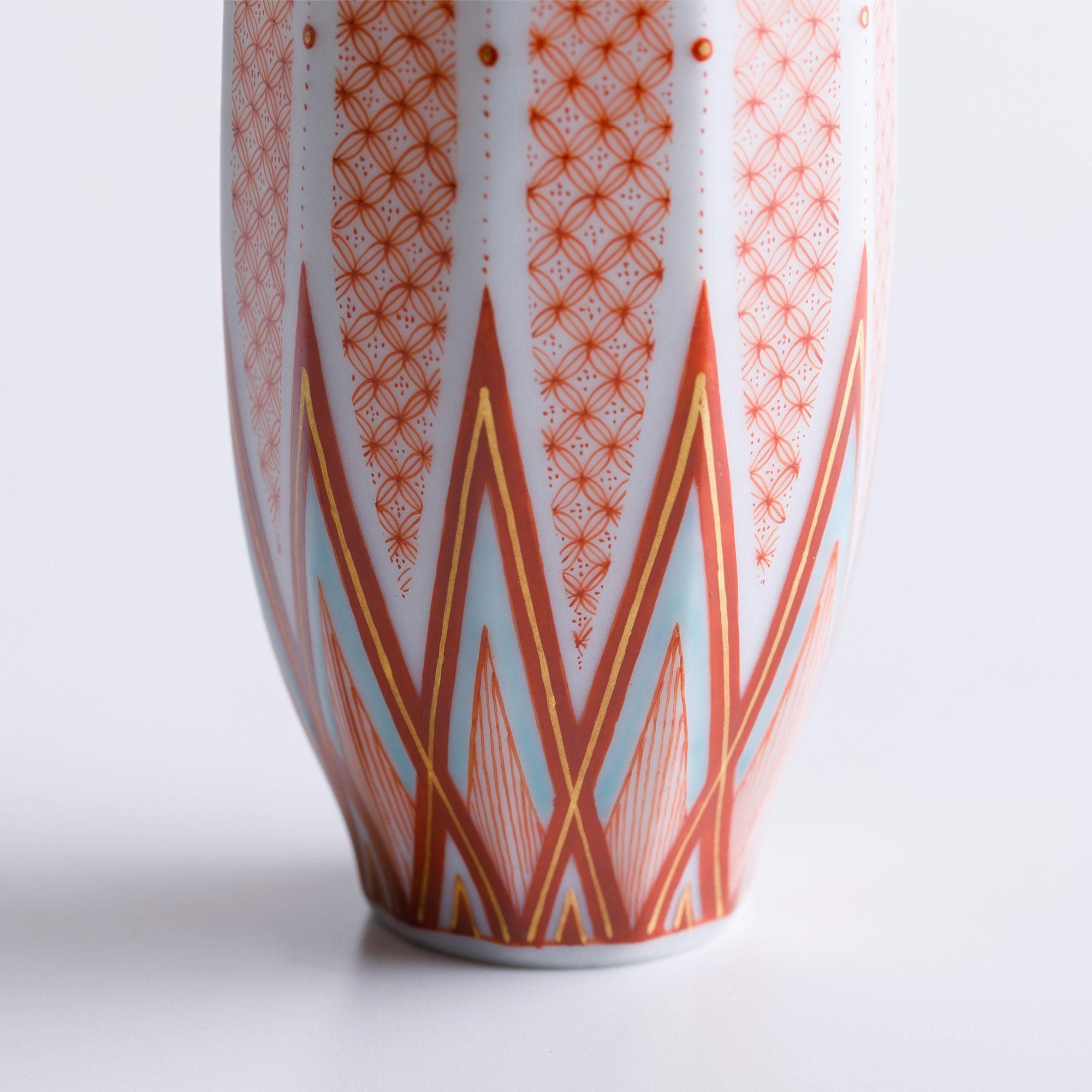 流】九谷焼 山本秀平造 赤絵細描唐草小紋珈琲碗一対 共箱 TG696