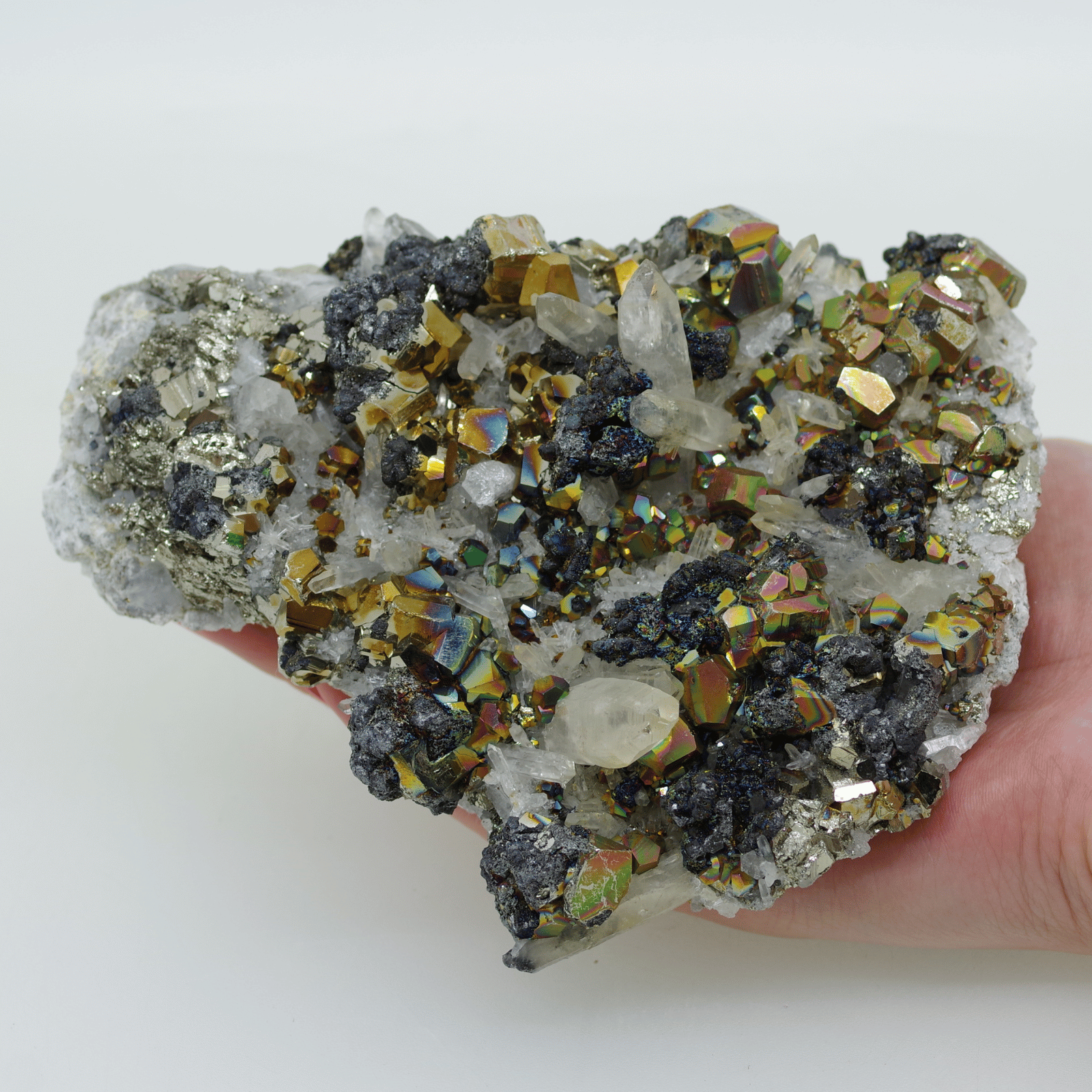 コレクター向】レインボーパイライト 水晶クラスター 共生