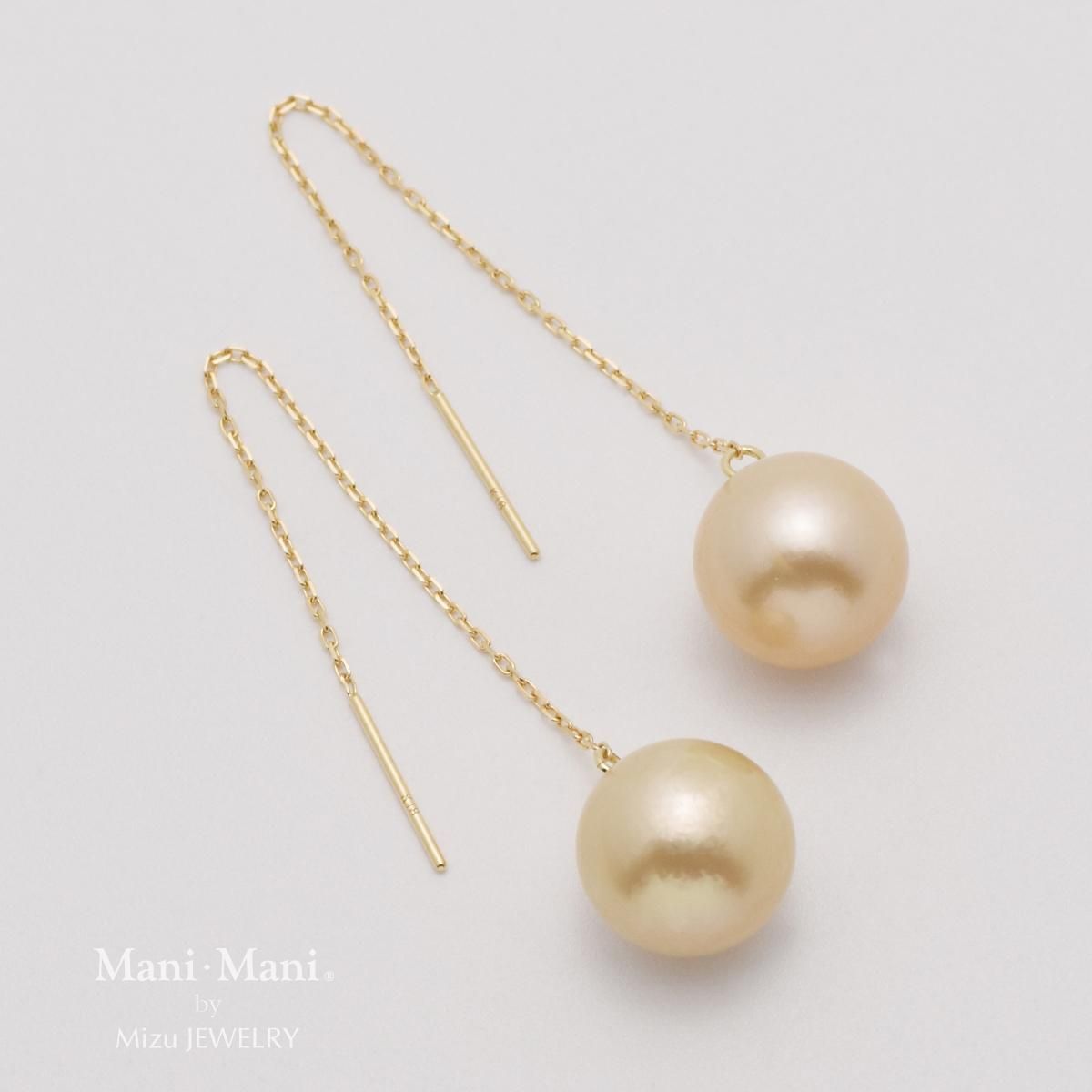 南洋白蝶真珠ピアス11mmナチュラルゴールドカラーK18製/D0.04ct