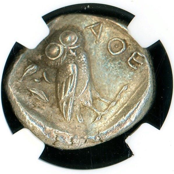 古代ギリシャ フクロウ銀貨 NGC CH AU 5/5 4/5