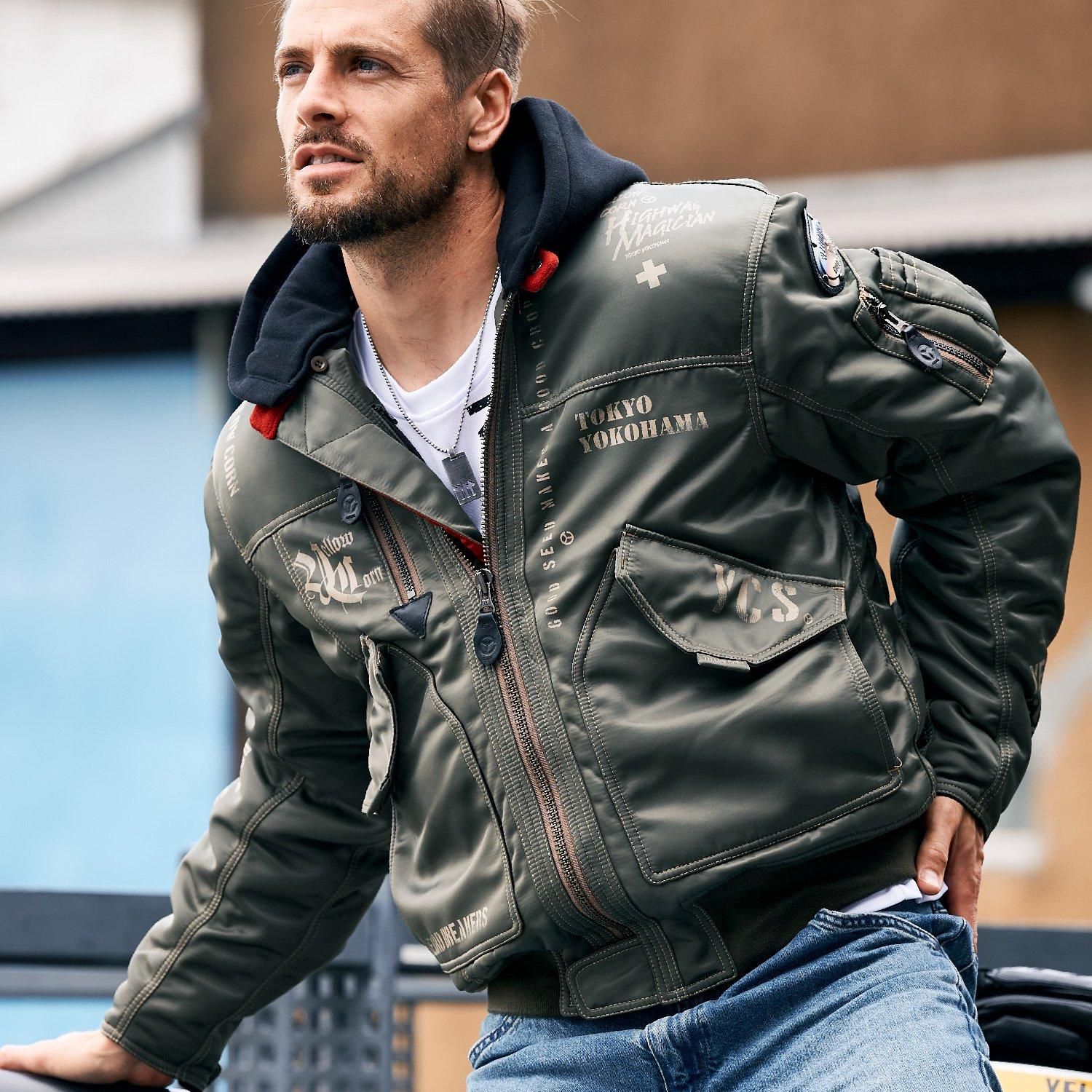 YELLOW 良い CORN ナイロン オールシーズンライダースジャケット